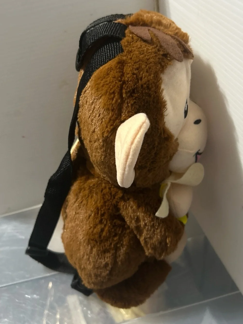 Brown Plush Monkey Backpack for Kids - Cute Banana Hugging Design